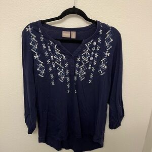 Chico's Blue Embellished Blouse with 3/4 Sleeves